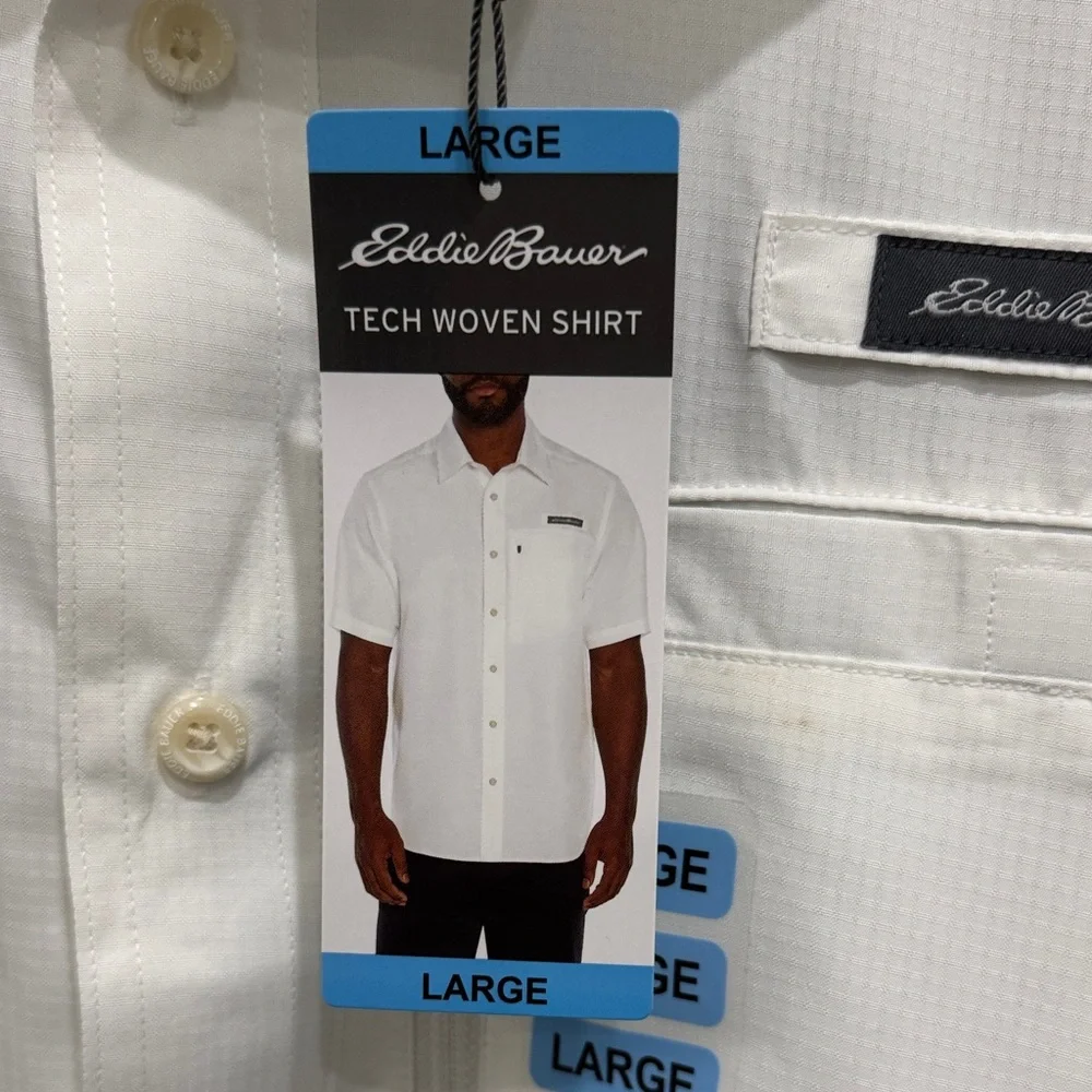 Eddie Bauer Men's Tech Woven White Button Down Shirt - Picture 2 of 6